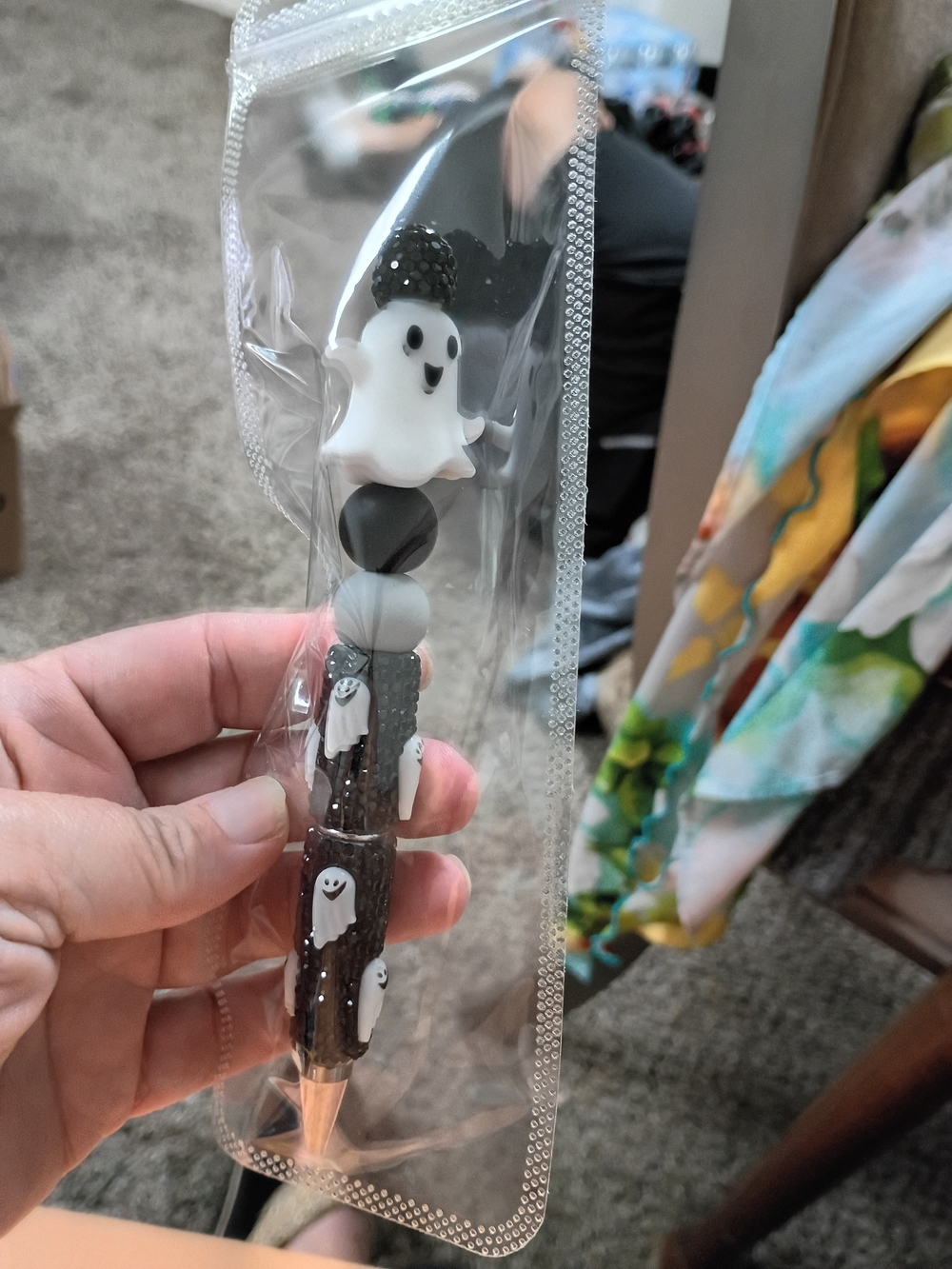 Halloween Ghost Beaded Pen - Black & White
